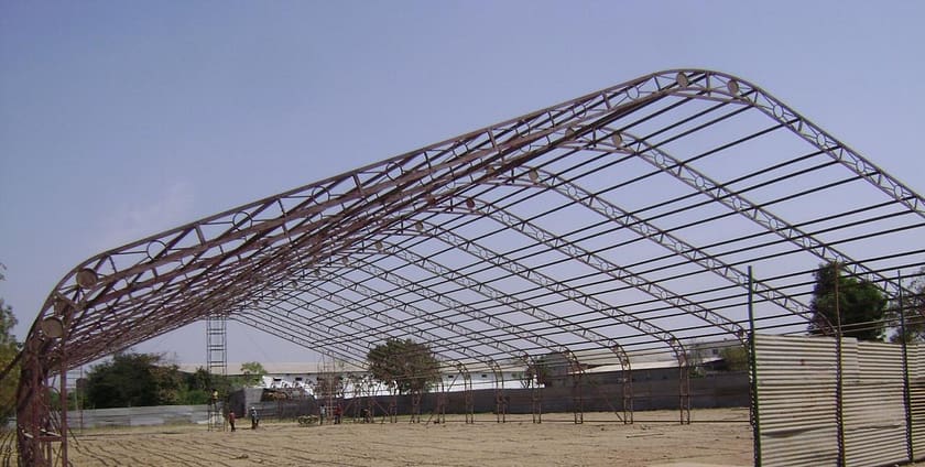 Steel scaffolding sheds